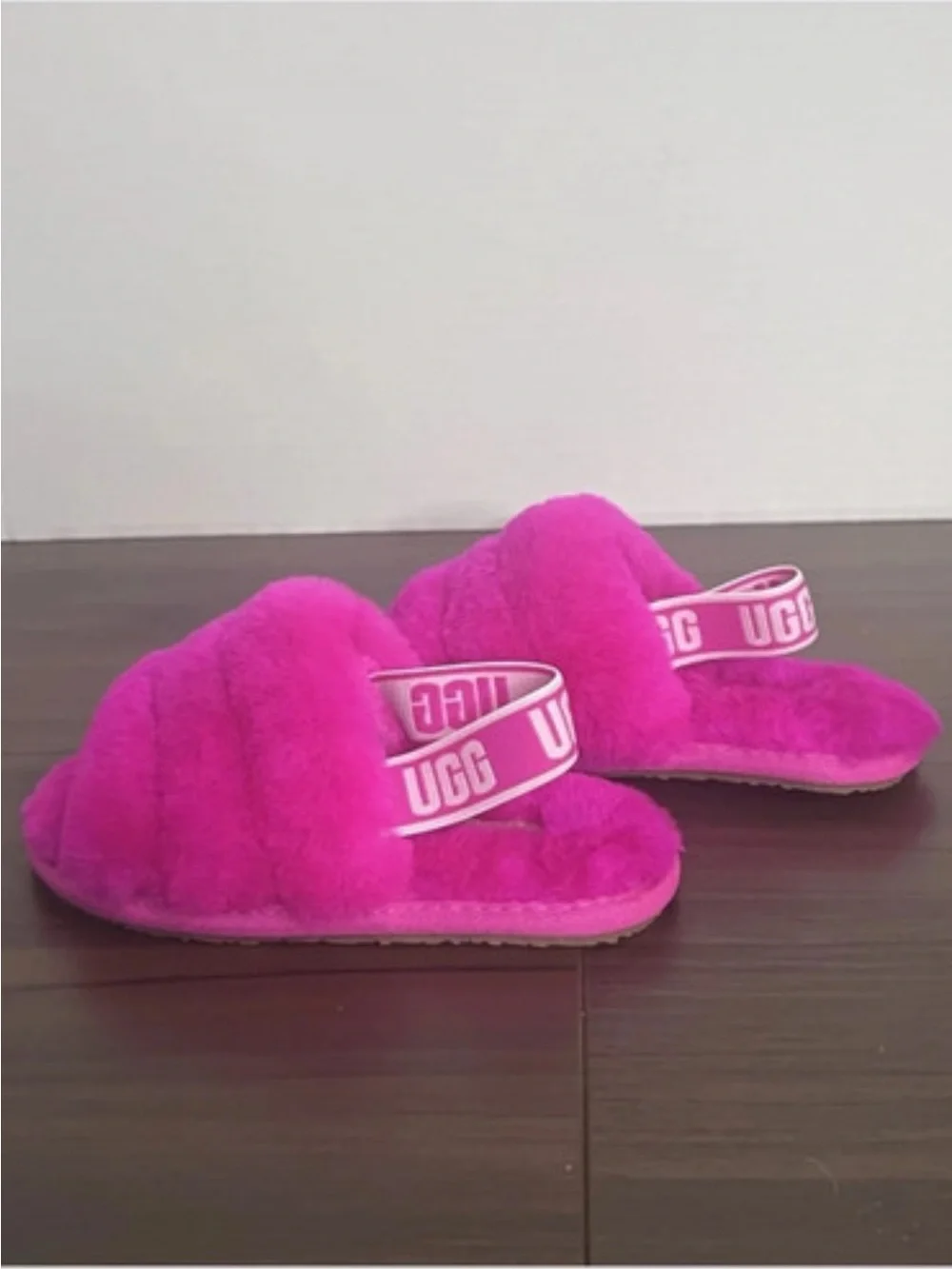 UGG Kids Hot Pink Fluffy Slide Slippers with Back Strap
